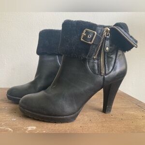 Glamorous heeled boot, size 7. Leather with faux fur lining GUC